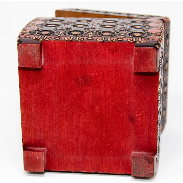 Wood Hand-Carved Vintage Folk Art Wooden Tramp Art Style Storage Box For Sale - Image 7 of 12