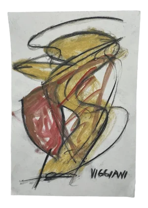 Late 20th Century Charcoal Abstract Drawing Signed Viggiani