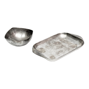Large Mid Century Modern Nambe Free Form Alloy Metal Serving Platter & Bowl - 2 Pieces