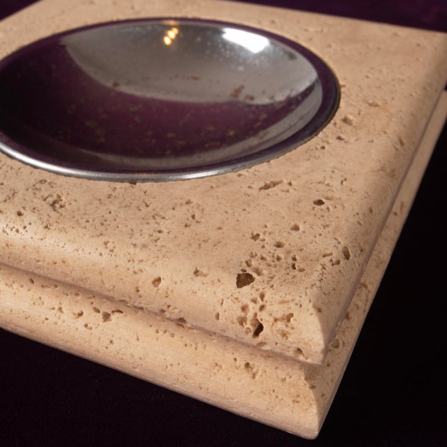 Italian Square Travertine Ashtray with Removable Metal Dish, 1970 For Sale - Image 15 of 16