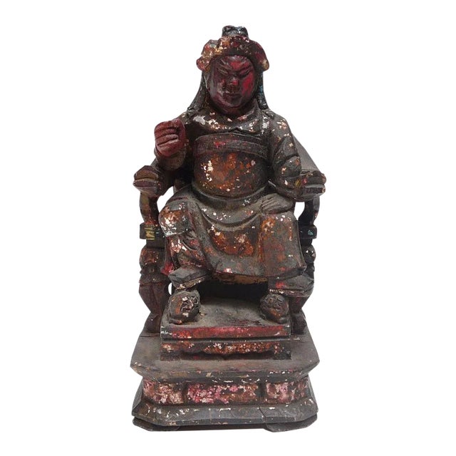 Vintage Wooden Carved Home Guardian God Heaven Soldier Figure For Sale