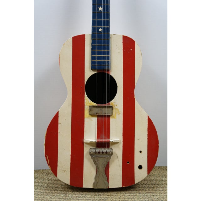 Vintage Folk Art Painted American Flag 3/4 Acoustic Guitar Usa For Sale - Image 6 of 16