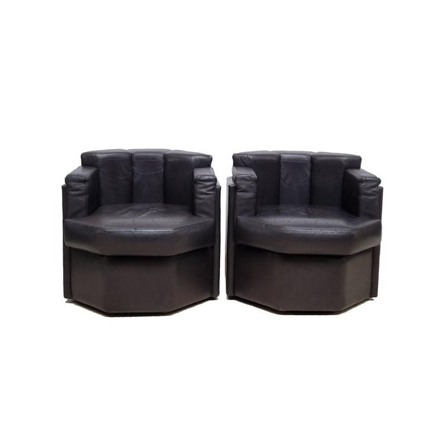 Set of Octagonal Club Chairs in Brown Leather, 1970s For Sale - Image 15 of 15