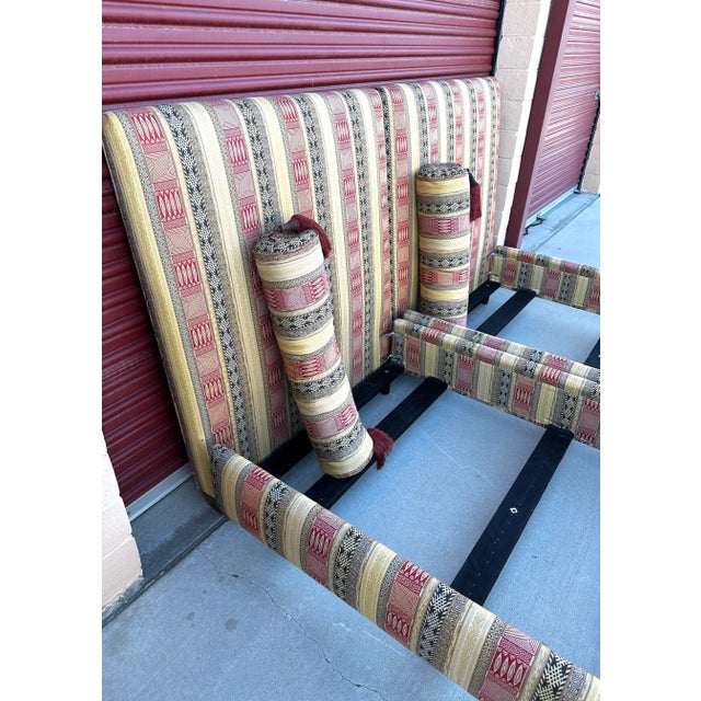 Wood Moroccan Style Twin Upholstered Bed Frame W/Matching Pillows For Sale - Image 7 of 13