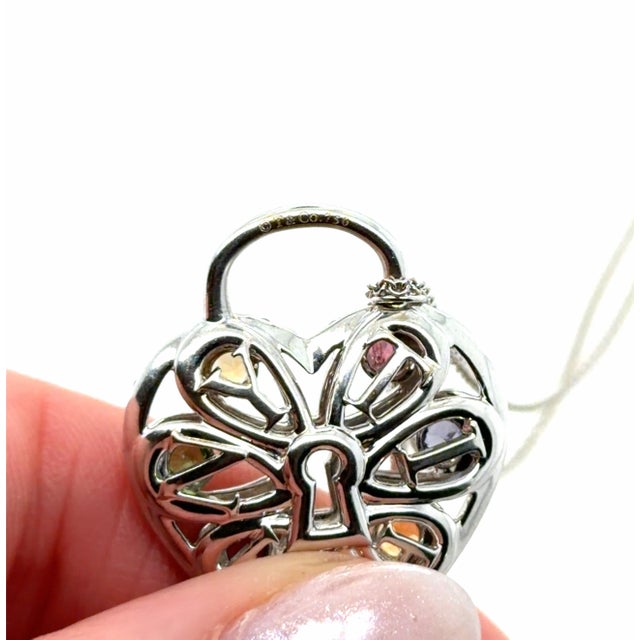 Tiffany & Co., Diamond and Multigem Heart Key Locket Pendant/Necklace For Sale In Chicago - Image 6 of 8