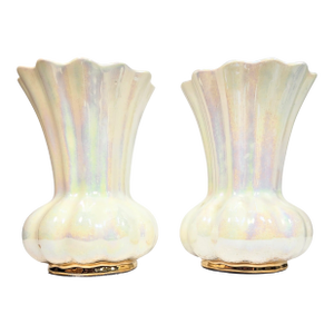 Mother of Pearl and Gold Hollywood Regency Vases- A Pair