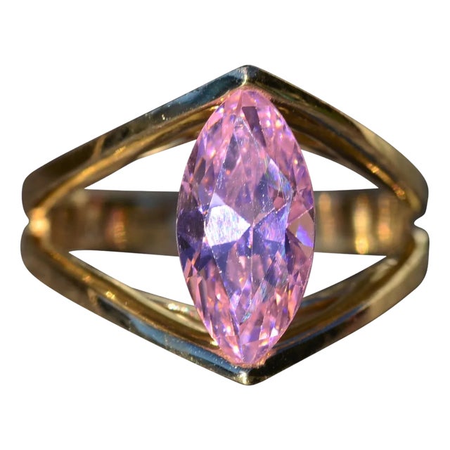 The Kilbourn: Ladies Yellow Gold Cocktail Ring set with Pink Cubic Zirconia For Sale
