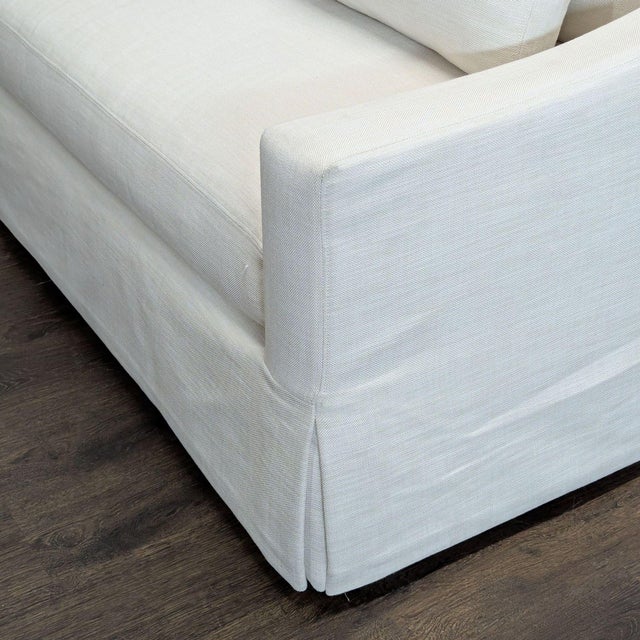 Textile Restoration Hardware Belgian White Slipcovered Fabric Loveseat With Cushions For Sale - Image 7 of 9