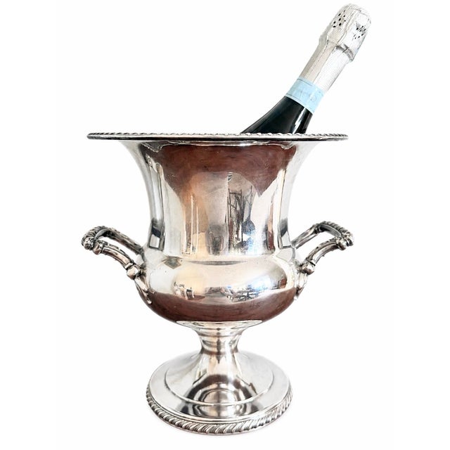 Elegant Champagne Ice Bucket Silver Plate from a Greenwich Ct. estate. This bucket is certainly large enough for a magnum...