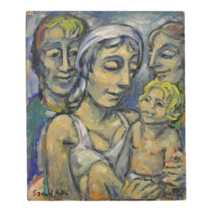 Vintage Samuel Heller "Family Portrait With Child" Oil on Board Painting, Signed