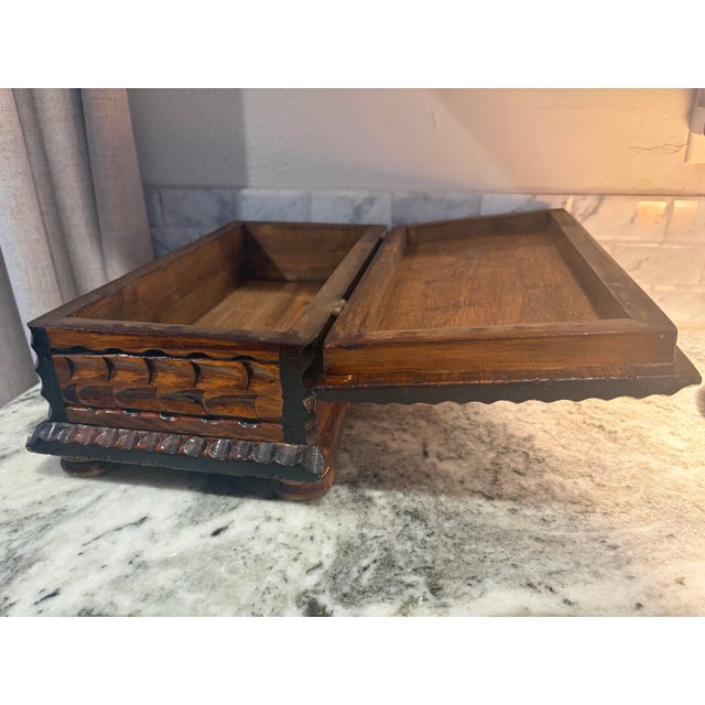 Mexican Vintage Hand Carved Wooden Box For Sale - Image 3 of 7