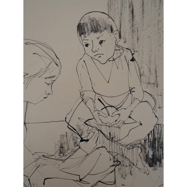 Jean Jansem, Playing Children, 20th Century, Ink Drawing For Sale - Image 4 of 8