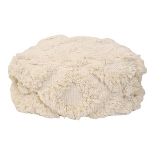 Off-White Wool Diamond Pouf For Sale