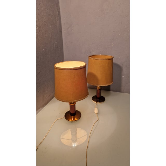 1960s Bedside Lamps in Copper-Plated Brass with Lampshades from Stilnovo, 1960s, Set of 2 For Sale - Image 5 of 18