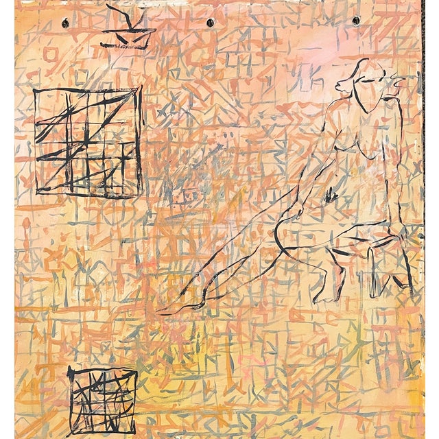 Double sided abstract modern mixed media painting with collage on vellum by Atlanta artist Adrienne Anderson (1949-2020)....