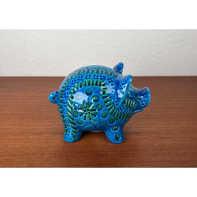 Mid-Century Modern Italian Rimini Blu Pottery Piggy Penny Bank Figurine by Aldo Londi for Bitossi, 1960s For Sale - Image 9 of 18