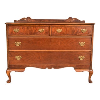 Berkey & Gay Antique Queen Anne Burled Walnut Four-Drawer Dresser, Circa 1920s For Sale