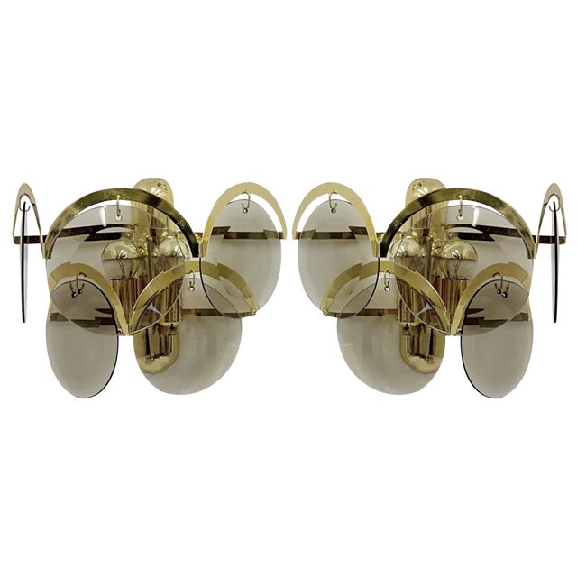 Sconces in Smoked Glass by Sciolari, 1970s, Set of 2 For Sale