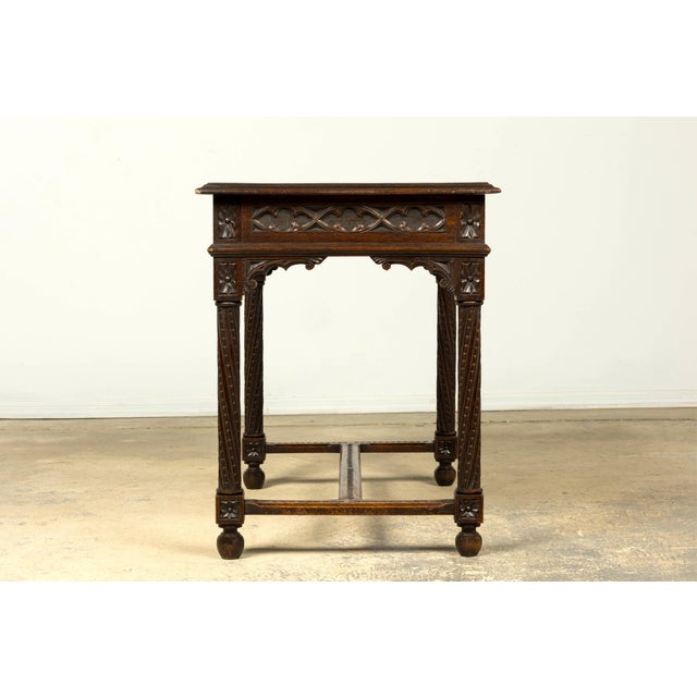 Late 19th Century French Gothic Revival Carved Oak Writing Desk For Sale - Image 12 of 18