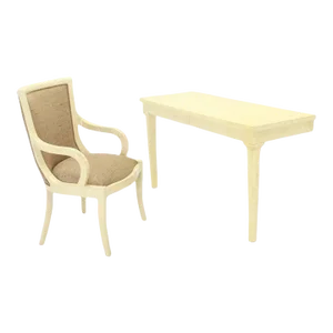 Early 20th Century Bone Tile Mid-Century Modern Wall Console Table with Chair - Set of 2