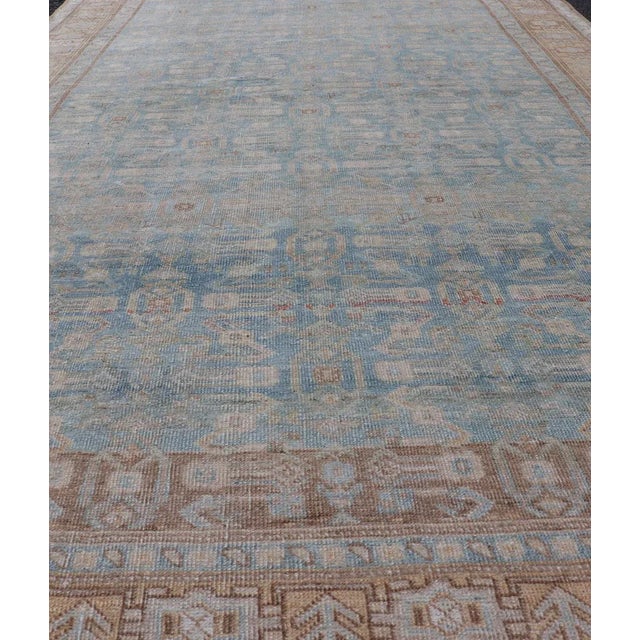 Tribal Antique Persian Bidjar Rug With All-Over Design in Light Blue and Orange 4'11 X 8'8 For Sale - Image 3 of 14
