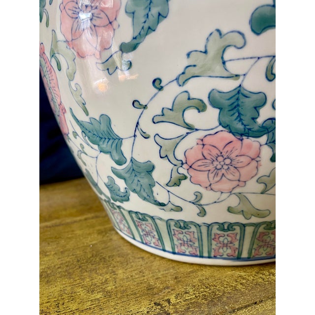 Pink Vintage Pink and Green Chinoiserie Floor Planter For Sale - Image 8 of 12