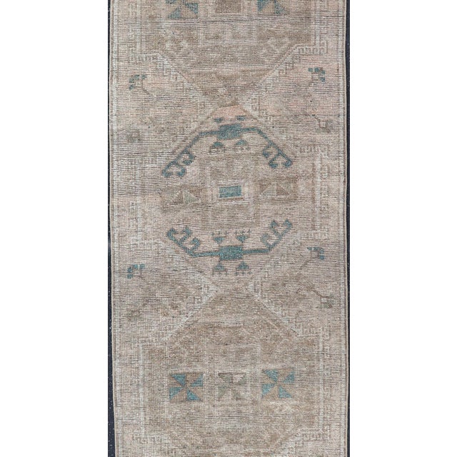 Long Vintage Turkish Oushak Runner With Soft Taupe, Sand, and Pale Teal For Sale In Atlanta - Image 6 of 14