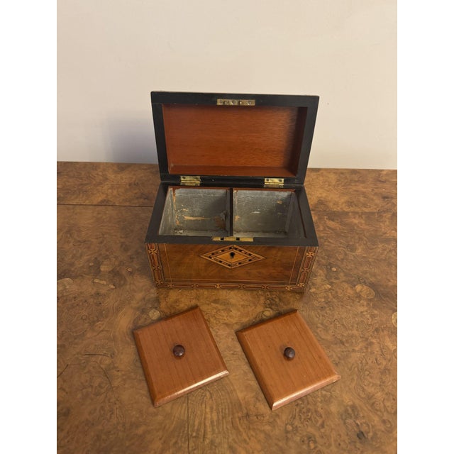 Brown Antique Walnut Tea Caddy with Tunbridge Inlay, 1880 For Sale - Image 8 of 9