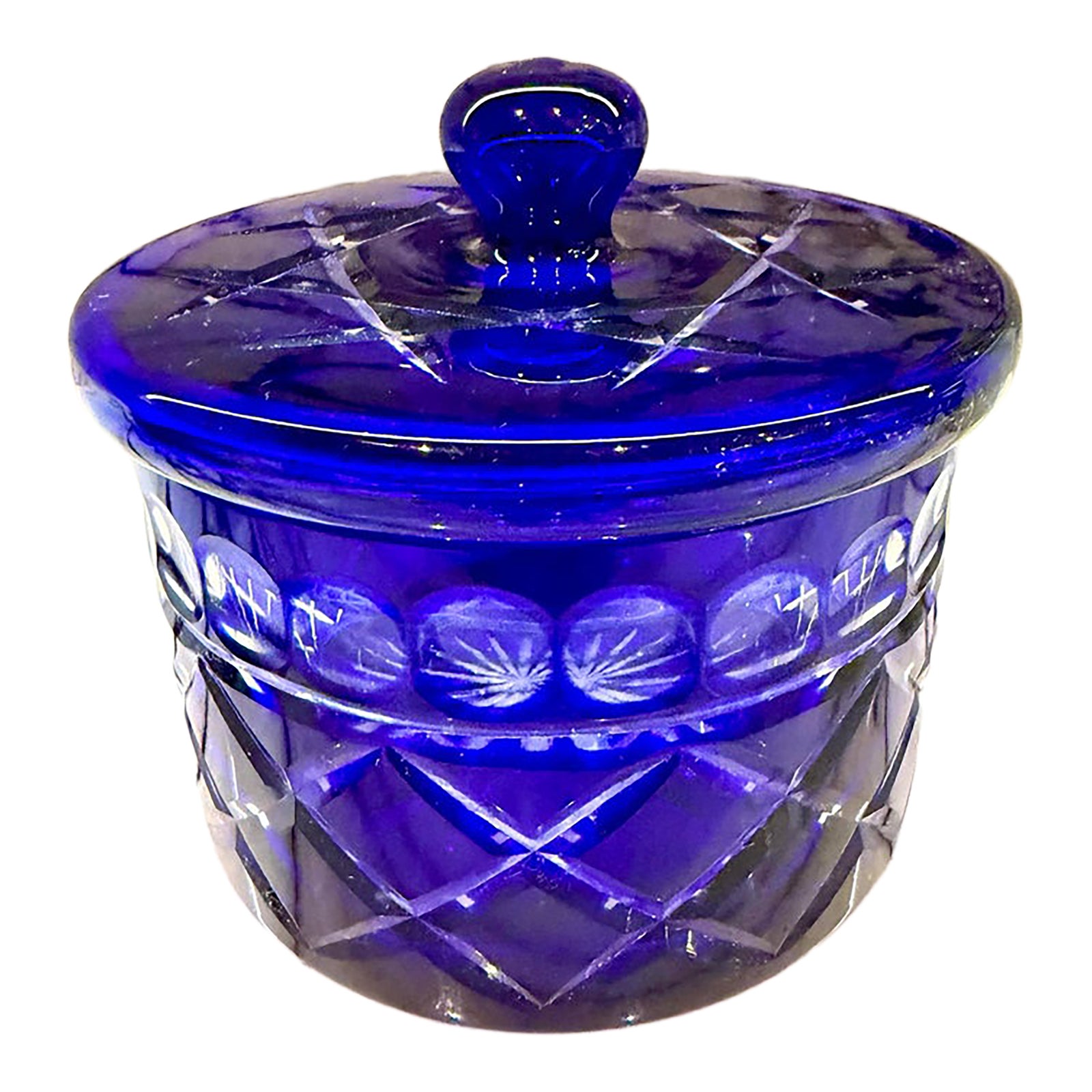 1960 Bohemia Cut Glass Blue Box | Chairish