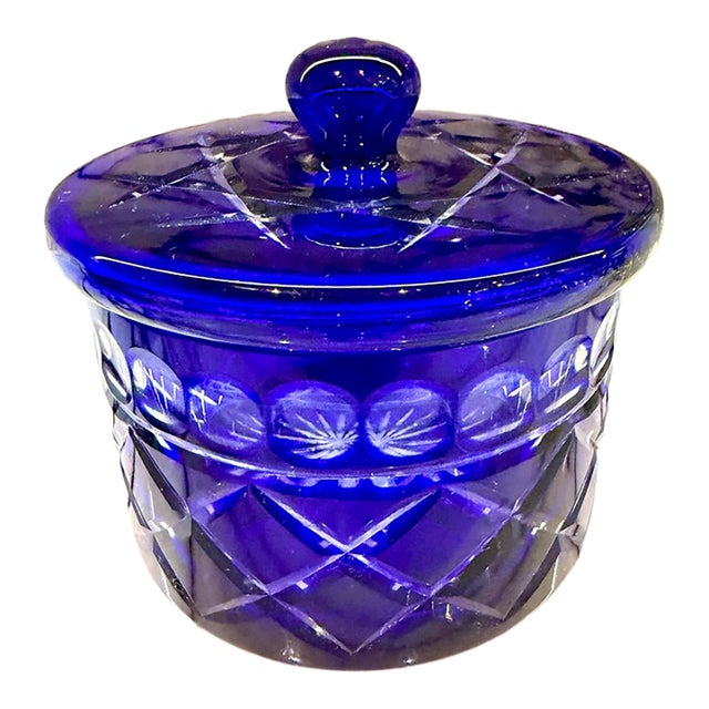 1960 Bohemia Cut Glass Blue Box For Sale