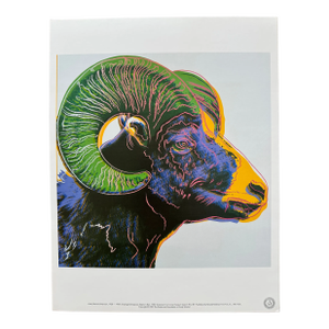 1980s Andy Warhol Foundation "Bighorn Ram -1983" Endangered Species Pop Art Vintage Offset Lithograph Print