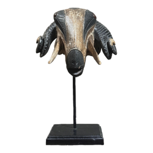 Vintage Baule Hand Carved Ram Folk Art Mask With Custom Wood Stand/Tribal Art