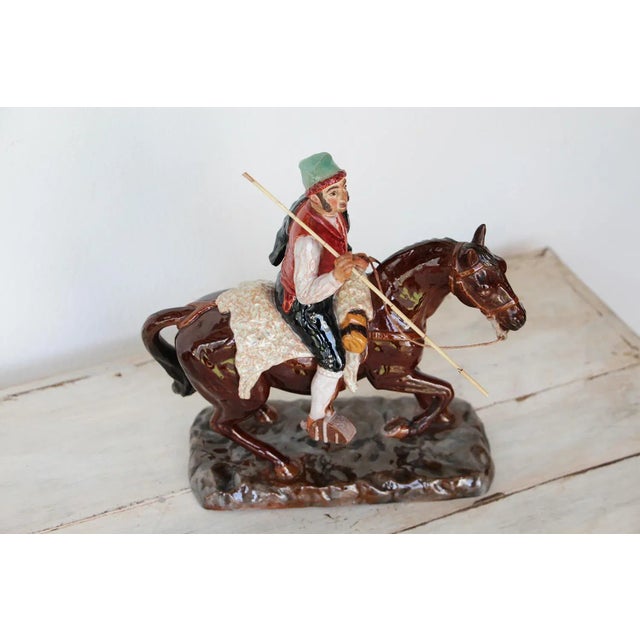 Vintage Bordallo Pinheiro Palissy Ware, Earthenware, Majolica Horseman Figurine For Sale - Image 10 of 13