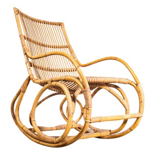 French Rattan Rocking Chair, 1960s For Sale