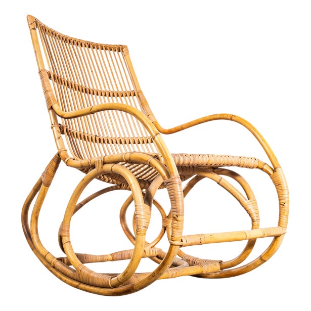 French Rattan Rocking Chair, 1960s For Sale