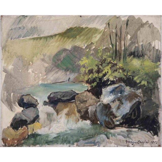 Giorgio Zanini, Landscape, 1973, Oil Painting on Canvas For Sale