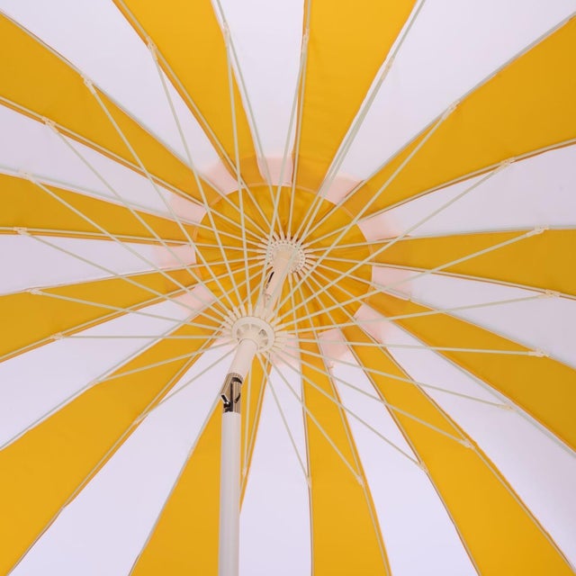 Modern Buti 9 Ft Crank Umbrella, Yellow Cabana Stripe/White Pole For Sale - Image 3 of 8
