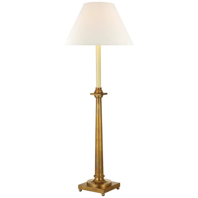 Chapman & Myers by Visual Comfort Signature Swedish Column Buffet Lamp in Antique-Burnished Brass with Linen Shade For Sale