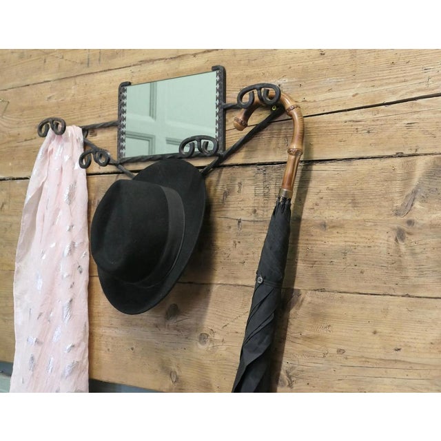 1960s French Iron Hat and Coat Rack with Mirror, 1960 For Sale - Image 5 of 8