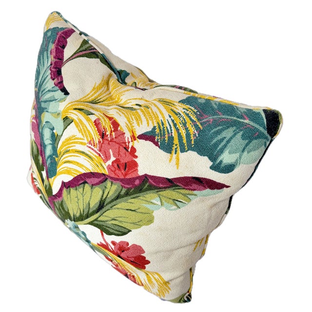 Pair Large Vintage Tropical Floral & Leaf Barkcloth Pillows For Sale In Atlanta - Image 6 of 10
