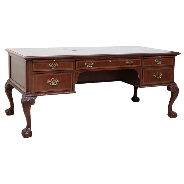 Late 20th Century Councill Craftsmen Carved Mahogany Vintage Clawfoot Executive Desk 72" X 34" X 31" For Sale - Image 5 of 8