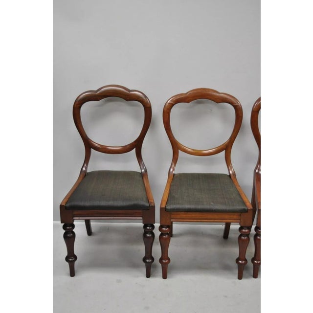 Antique English Victorian Balloon Back Mahogany Library Side Chairs - Set of 4 For Sale - Image 4 of 12