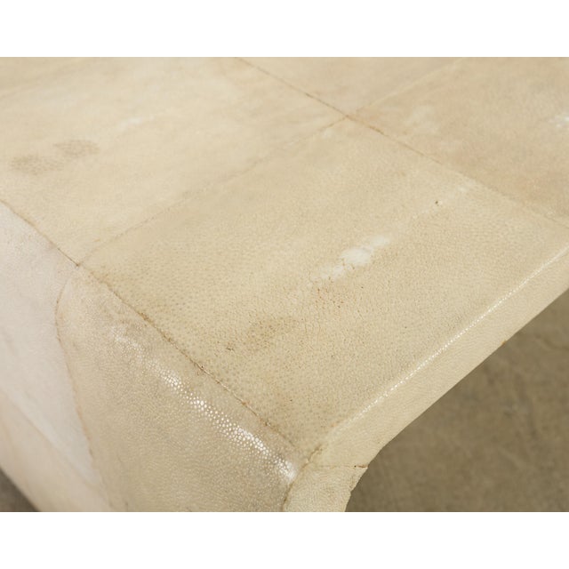Wood Karl Springer Style Natural Shagreen Waterfall Cocktail Table For Sale - Image 7 of 18