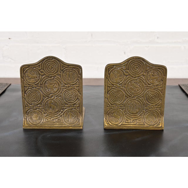 Art Deco Tiffany Studios New York Bronze Doré Zodiac Bookends, Circa 1910 For Sale - Image 3 of 12