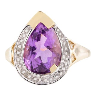 Pear Cut Amethyst Birthstone Cocktail Diamond Halo Ring- Anniversary Gifts Size 5.5 For Sale