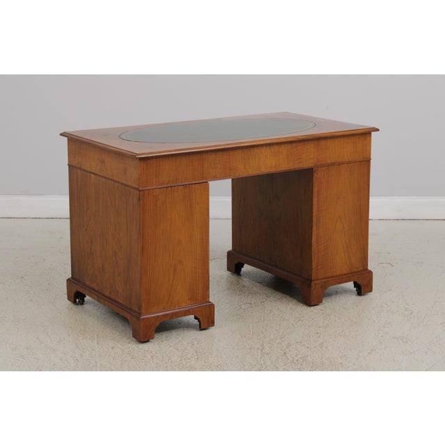 English 3 Part Leather Top Burl Walnut Desk For Sale - Image 14 of 15