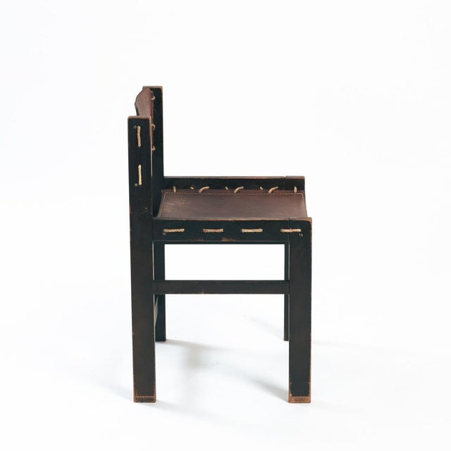 Set of Vintage Brutalist Chairs in Hideleather and Wood For Sale - Image 16 of 18