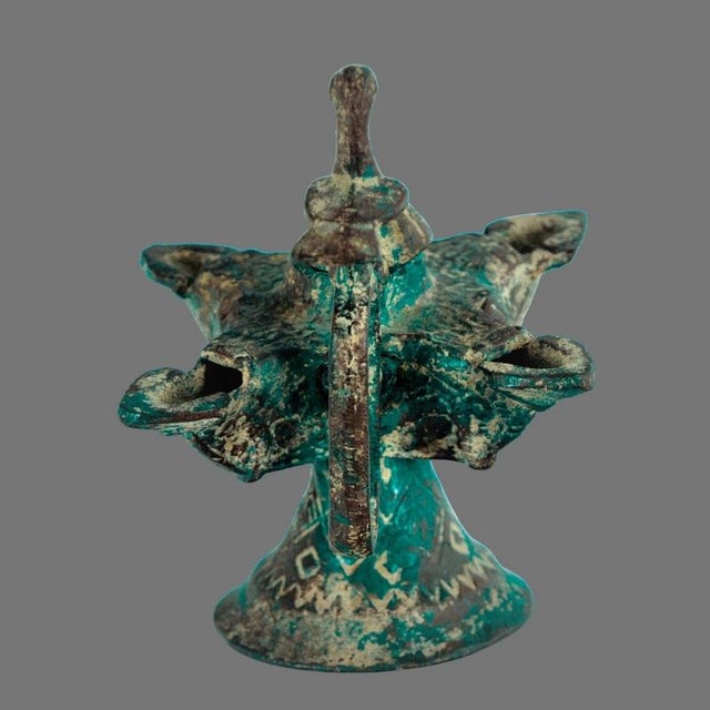 14th Century Islamic Copper Alloy Oil Lamp with Bird Handle For Sale - Image 3 of 9