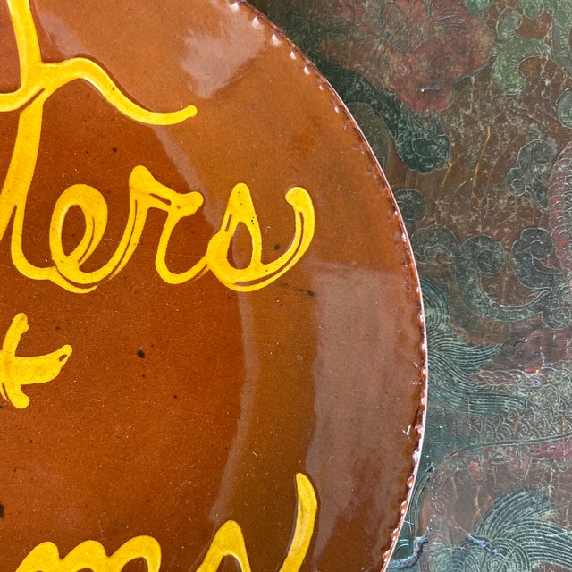 American Signed Nantucket Style “Oysters + Clams” Slip Red Ware Plate For Sale - Image 3 of 5