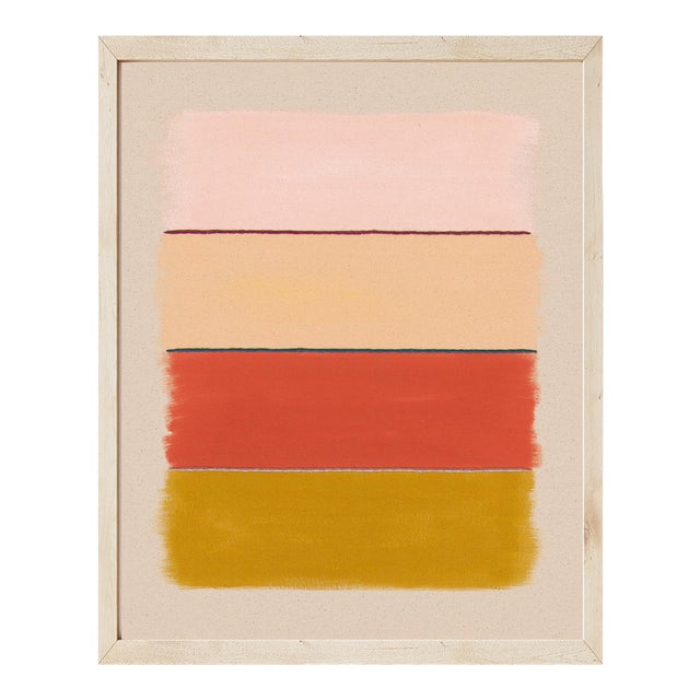 Abstract Stripes Fine Art Print, Pink, Gold, Mustard Yellow, 20 X 16 Print in Wood Frame For Sale
